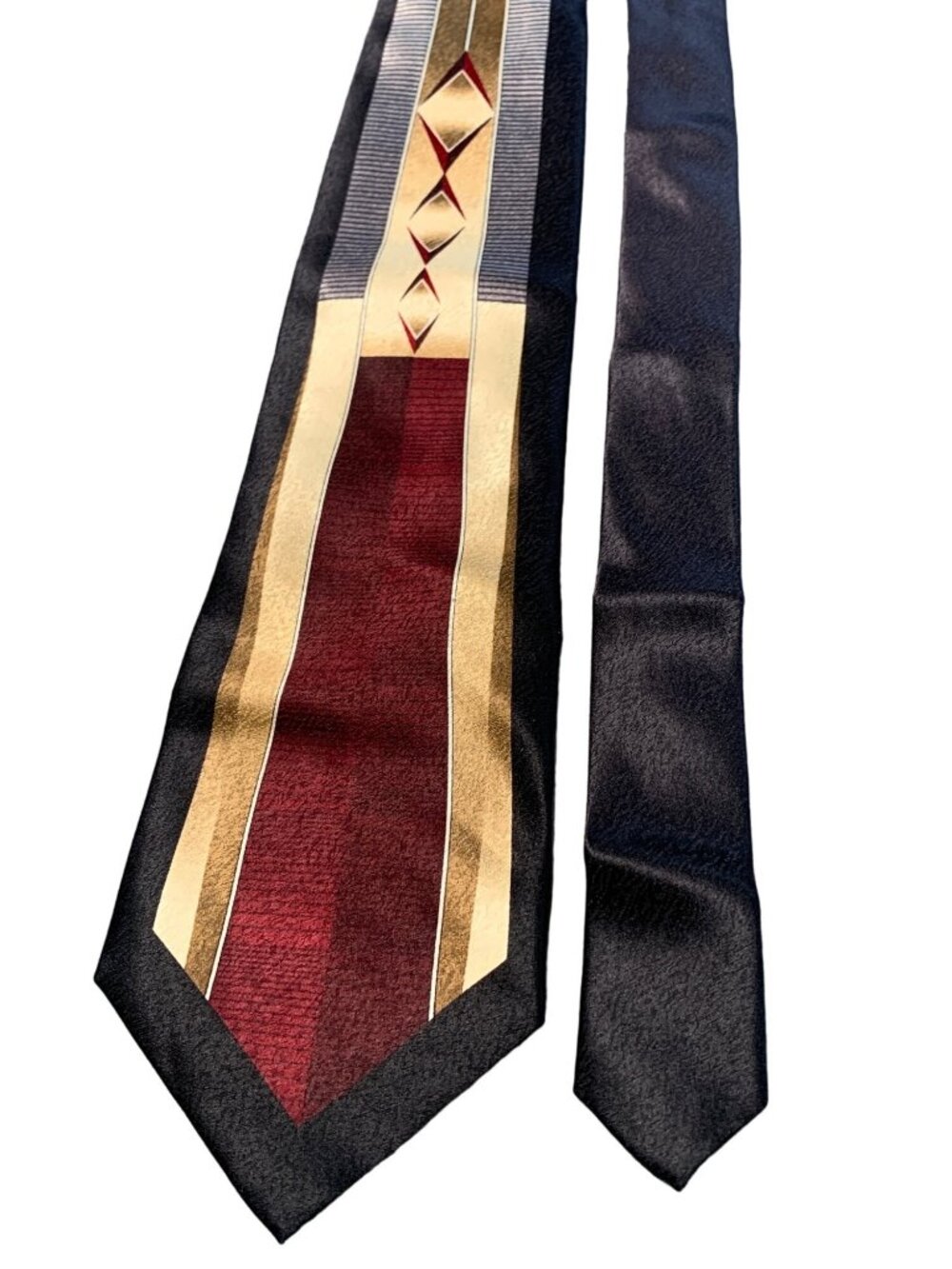 Pierre Cardin Mens Silk Tie Geometric Design Burgundy Gold Black Necktie